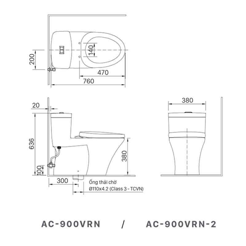 Bồn cầu1 khối INAX AC-900VRN-2